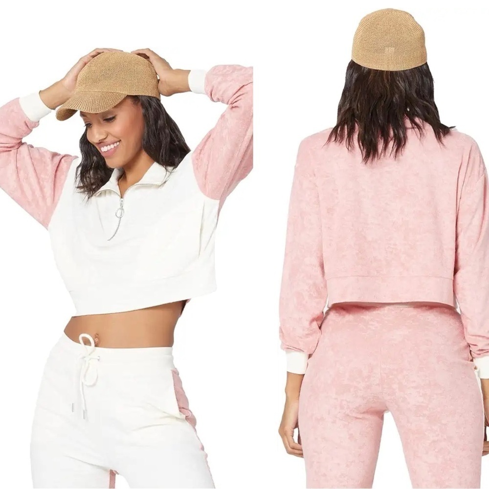 L*SPACE Best Life Pullover Cropped Terry Colorblock Primrose & Cream Size Small